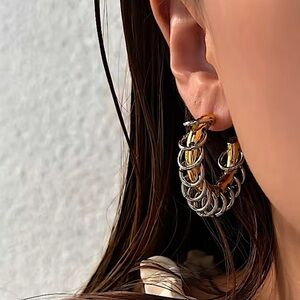 Gold Chain Hoop Punk Earrings Two Tone Retro Y2K